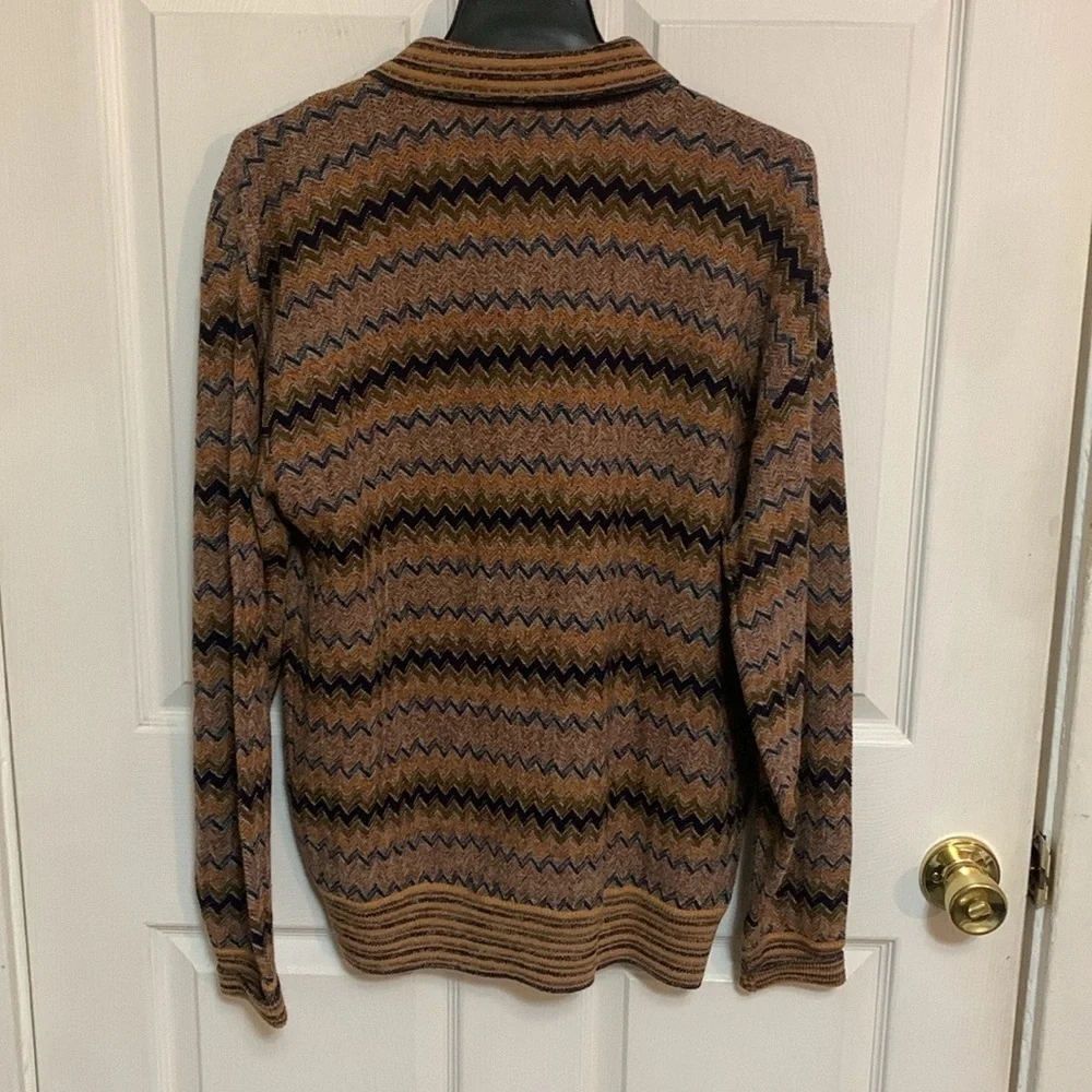 VTG Classic Black Missoni Sport Men’s Zigzag Polo Sweater Academia Luxury XL